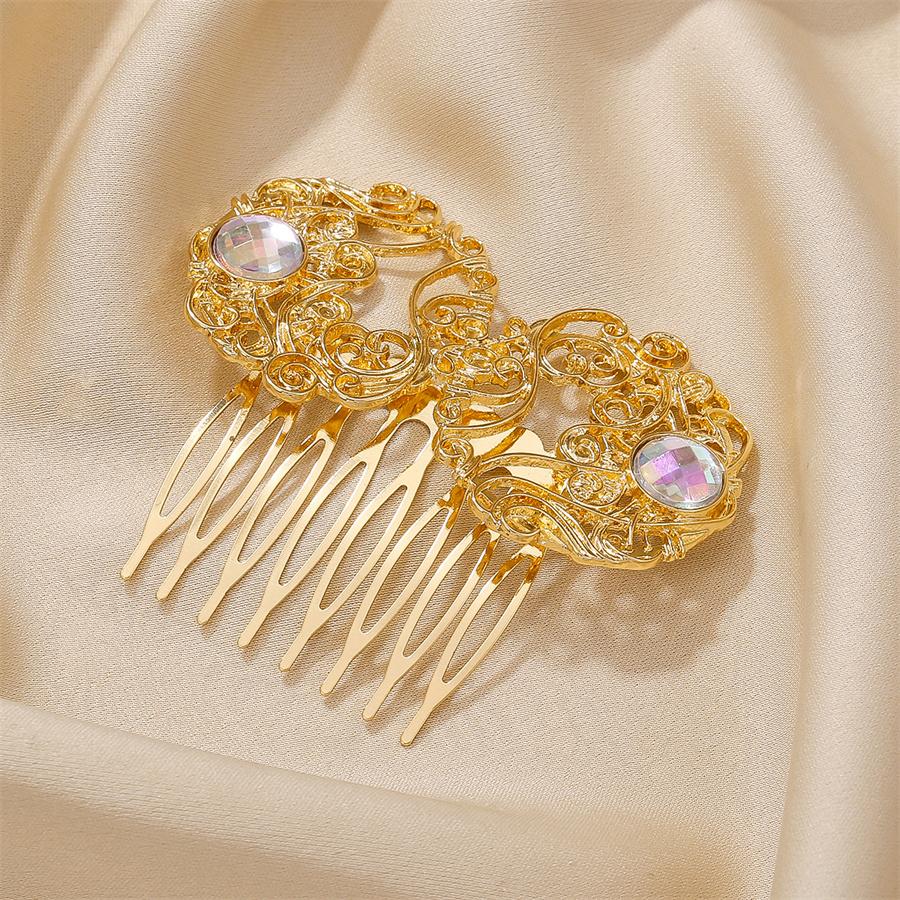 New Fashionable Retro Ethnic Style Hair Comb for Women Simple Hollow Alloy Zircon Resin Hairpin Daily Wear Hair Accessories
