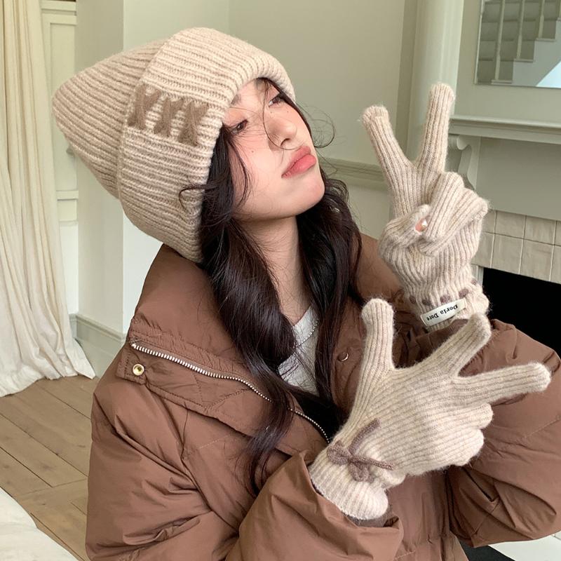 Damen Strick Schleifenhandschuhe Winter Warm Touchscreen Handschuhe Vollfinger Kawaii Japanische Jk Fahrradhandschuhe Y2K Accessoires