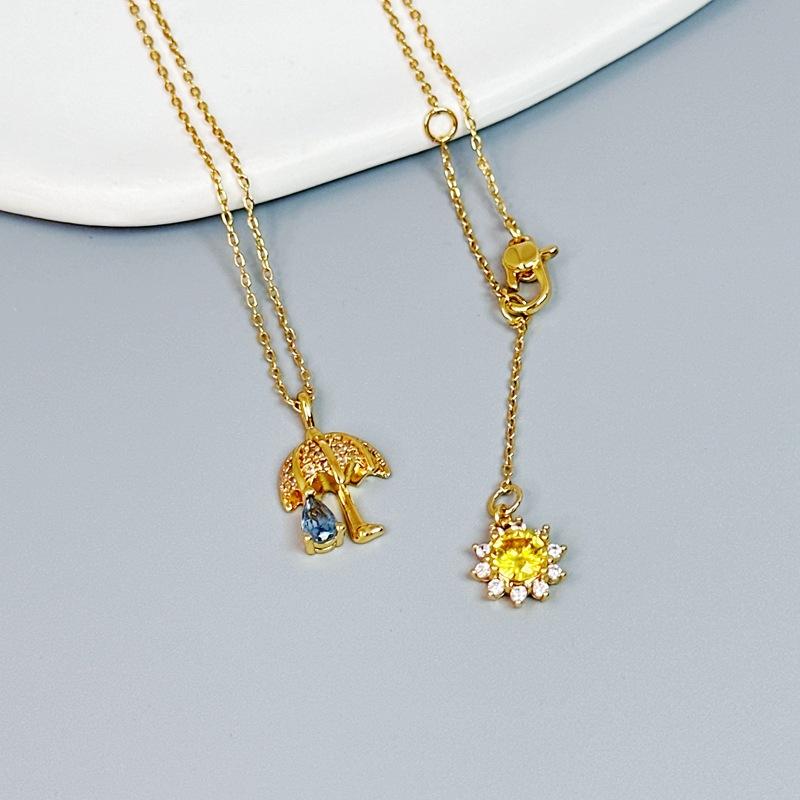 Fashion Light Luxury Small Umbrella Pendant Women'S Necklace Simple And Exquisite Zircon Umbrella Stud Earrings