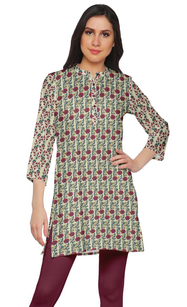 Moomaya Printed Side Slit Short Kurta Tunic For Women Summer Wear Ladies