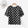 ZANZEA Blusa Casual da Donna a Pois con Scollo Rotondo e Maniche Corte