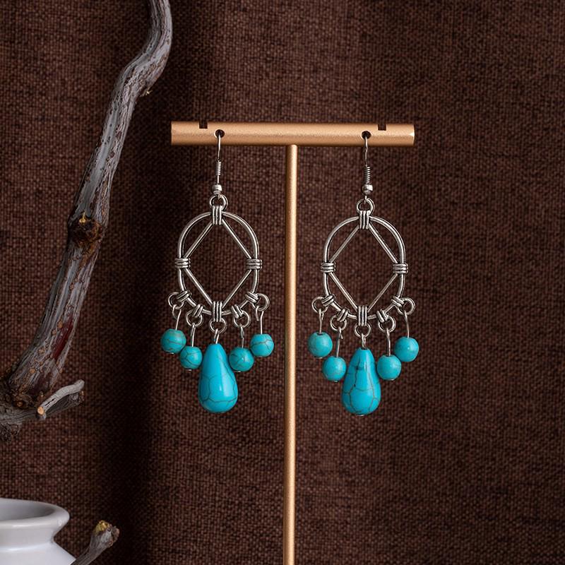 Tibetan Ethnic Bohemian Tassel Turquoise Earrings