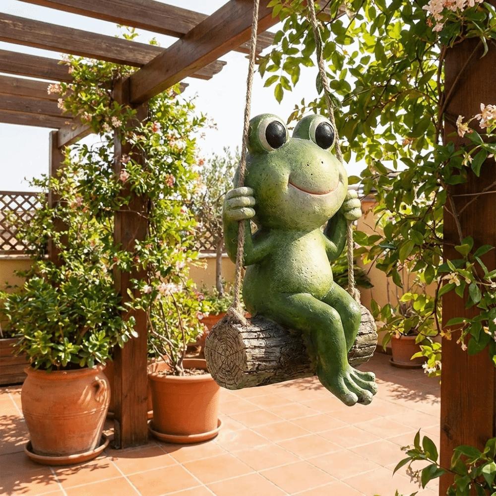 Resin Hanging Frog Garden Statue Handmade Frog Swing Ornament Housewarming Gift