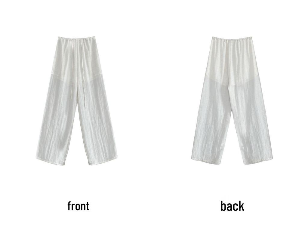LUXI Women's Tencel Linen Elastic Waist Wide-Leg Summer Pants