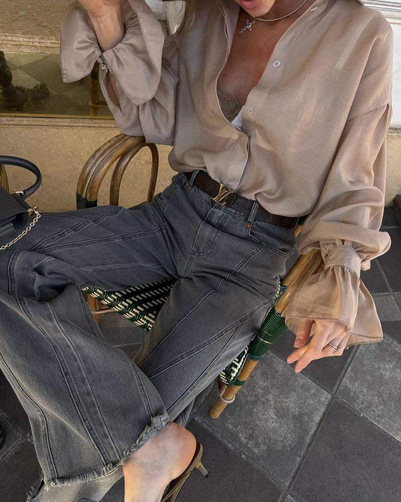 2025 European & American Women's Loose Lantern Sleeve Long Shirt