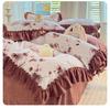 G5Z Winter-Samt Prinzessinnen-Spitzen Bettwäsche-Set - Flanell Bettdecke und Laken, Koralle, Vierteilig.