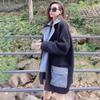 Fashion Casual Denim Spliced Long Sleeve Knitted Cardigan Loose Thick Women Sweater Coats Winter Autumn