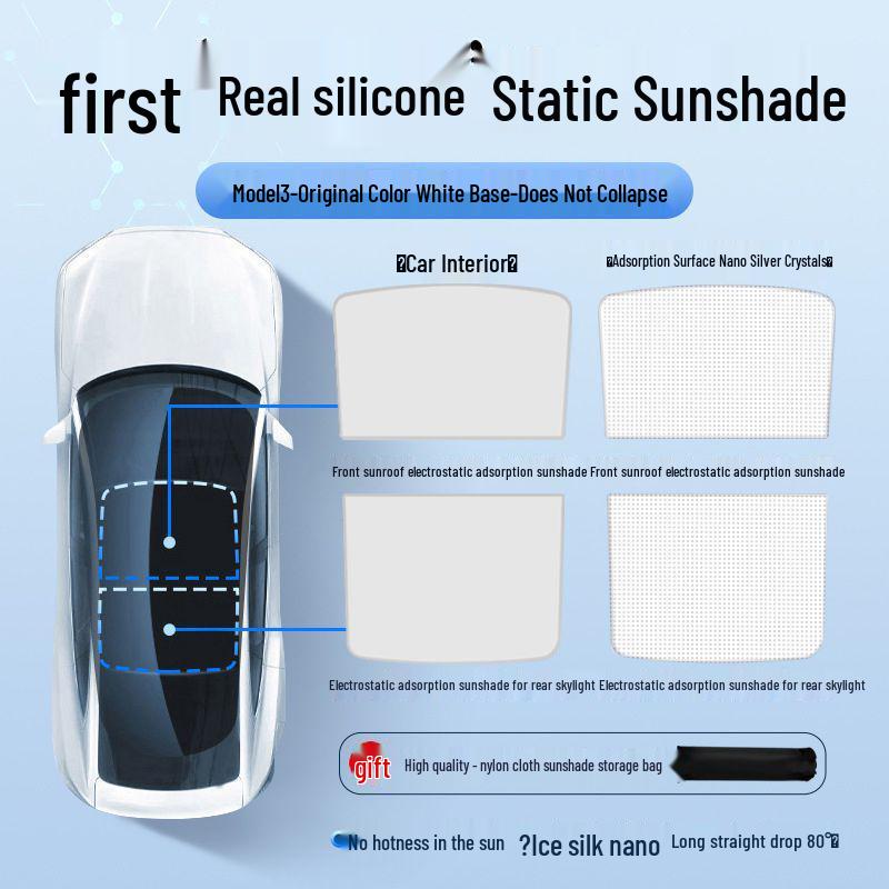 Tesla Model Y/3 Sunroof Heat Insulation Sunshade - Silicone, Electrostatic Adsorption