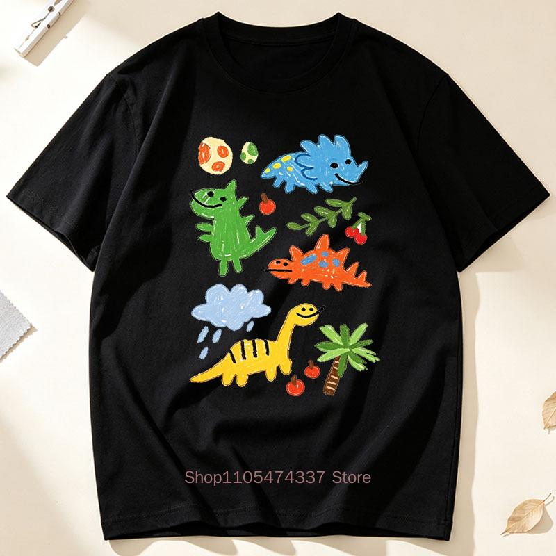 Colorful Dinosaur Doodle Graphic Print Tshirts Unisex Summer Casual Fashion Funny Y2k Tops Crew Neck Short Sleeve Cotton Tees