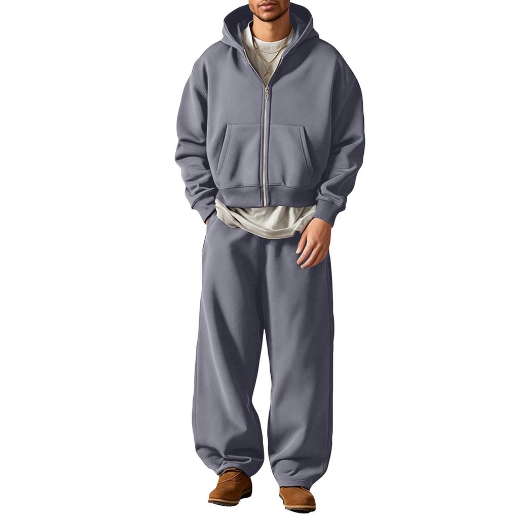 Winter Kapuzen-Reißverschluss-Sweatshirt und Jogginghosen Set Passendes Trainingsanzug für Damen und Herren