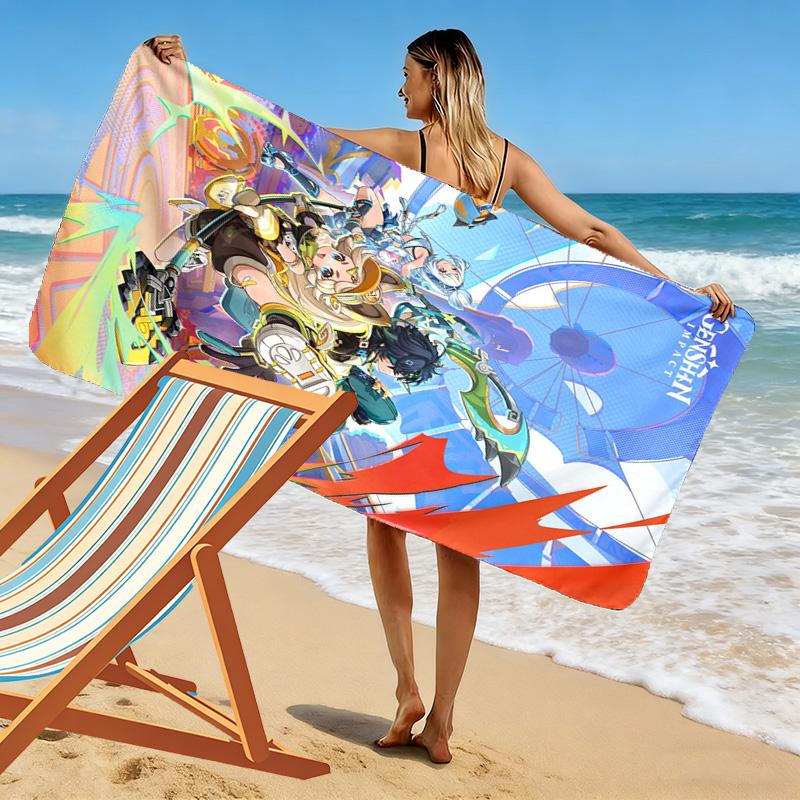 Genshin Impact Print Beach Towel, Large Soft Quick Dry Towel for Beach Camping Swimming