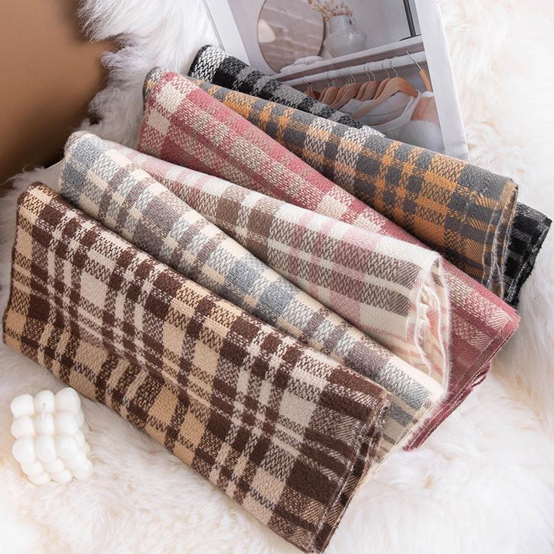 British Plaid Scarf Women's Autumn and Winter New Versatile Couple Long Warm Double-sided Thickened Retro Scarf