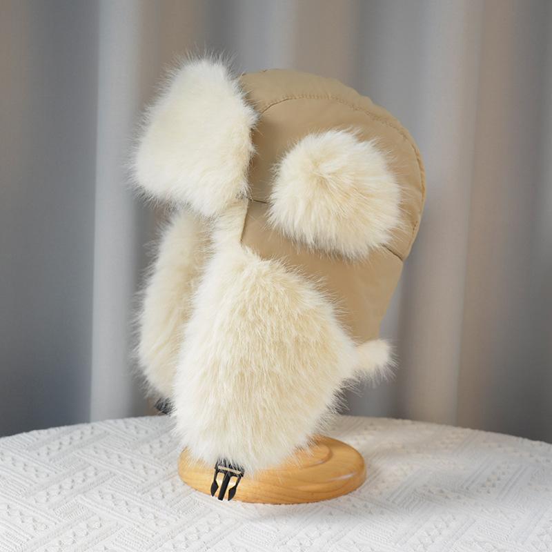 

Женская осенне-зимняя теплая утепленная защитная шапка-ушанка из холодного меха и бархата, уличная кепка-бомбер, милые милые шапки Lei Feng One Size хаки