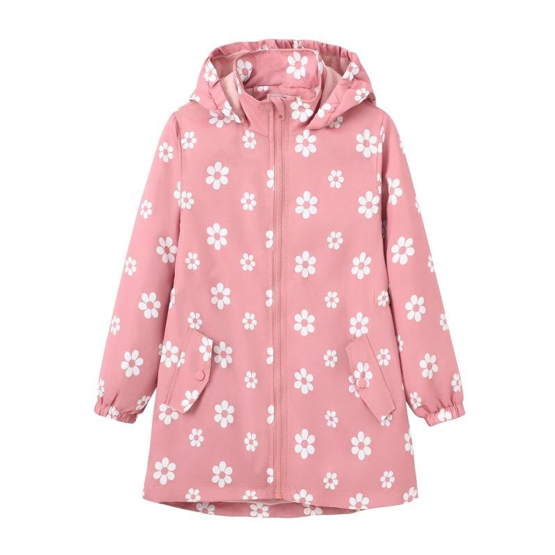 Autumn Girls Jacket Floral Fashion Windbreaker Coat Hooded Zipper Girls Outerwear Gifts Kids Clothes