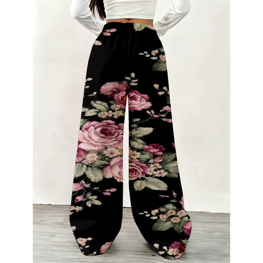 Women's floral wide-leg pants, comfortable and loose version, casual sportswear, suitable for leisure and exercise