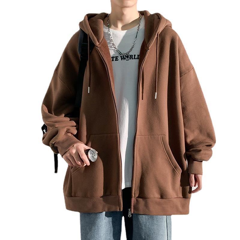 Cardigan con zip Maglione da uomo Giacca con cappuccio larga Tendenza dell'autunno Gioventù Colore unico Top comodi