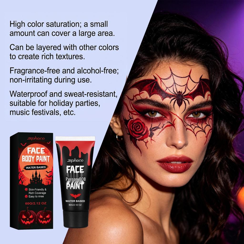 Zephoco Red Face & Body Paint - Non-Smudging, High-Definition Festival Makeup.