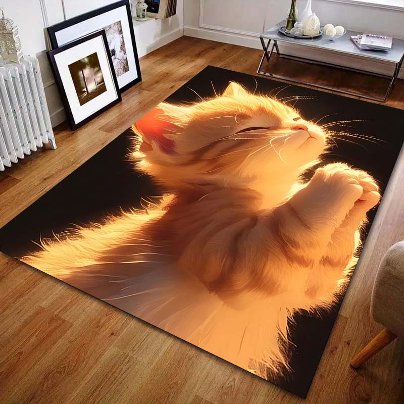 Praying Cat Print Carpet for Bedroom Living Room Bedside Sofa Floor Mat Modern Home Decor Play Area Rug Machine Wash