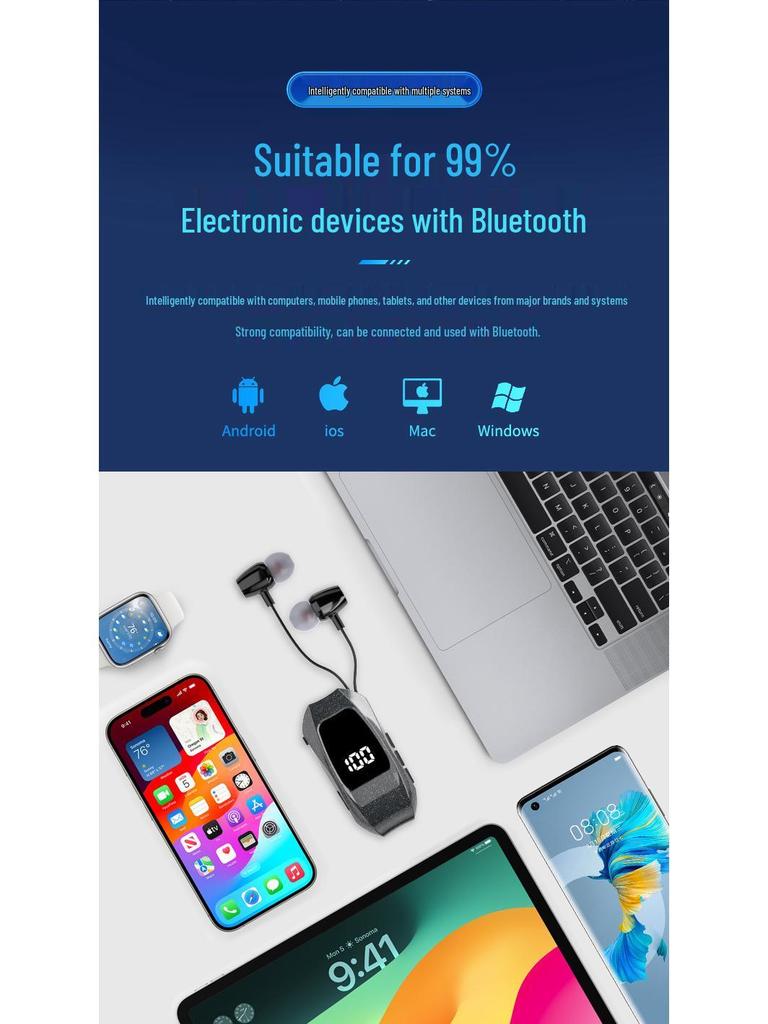 GT010 Bluetooth Earphone: Clip-on, Large Battery, Vibration, Retractable, Digital Display for Business Calls