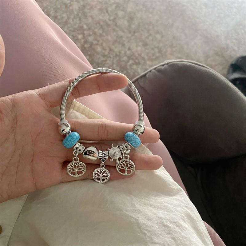 Panjia Dora Women's Stainless Steel Beaded Bracelet - European American Versatile Luxury Jewelry