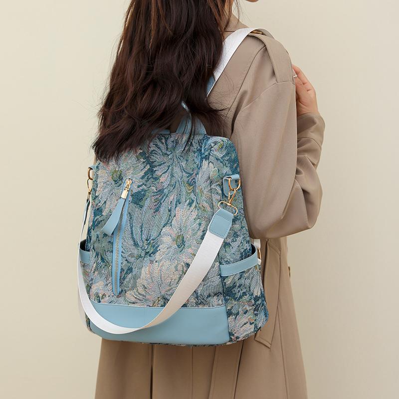 Womens Large Capacity Nylon Backpack Printed Backpack Student Schoolbag