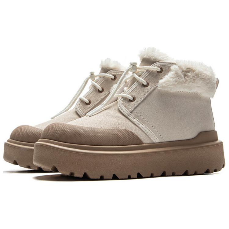 New LiNing Cushioning Anti-Slip Wear-Resistant Breathable Warm Rebound Mid-Top Casual Shoes Women's Beige Umber AGCU450-1