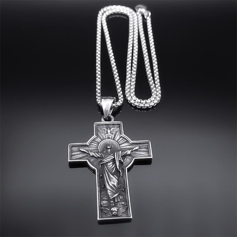 Punk Jesus Christ Necklace for Women Men Silver Color Stainless Steel Male Chain Biker Party Jewelry Corrente Masculina NZZ436S2