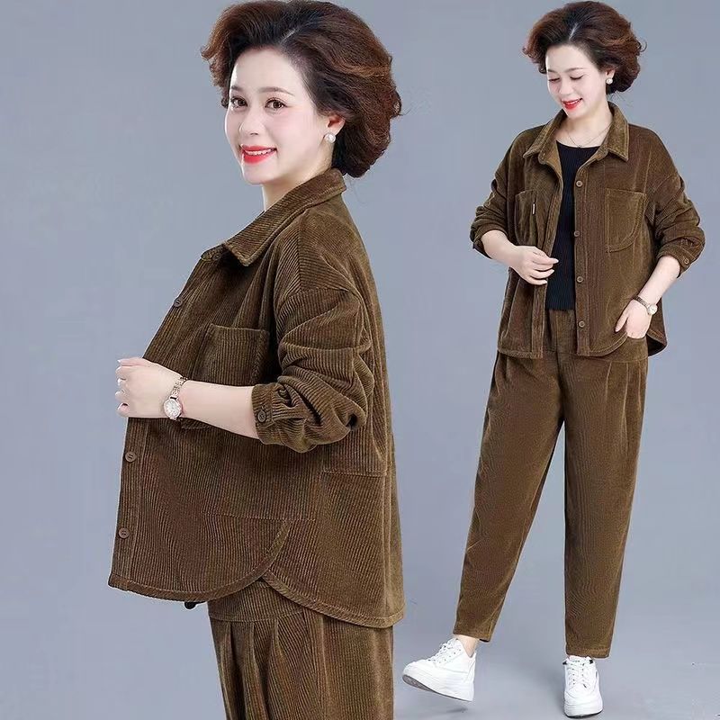 Mom's Fashionable Velvet Suit Women's Autumn and Winter Thickened Velvet Middle-aged and Elderly Casual Two-piece Set