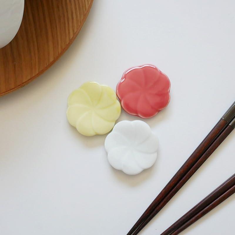 EAST Table Chopstick Rest, White, Diameter 4.7cm, Kotohana Hollyhock, Made In Japan, Microwave Safe, Dishwasher Safe, 85-022-01