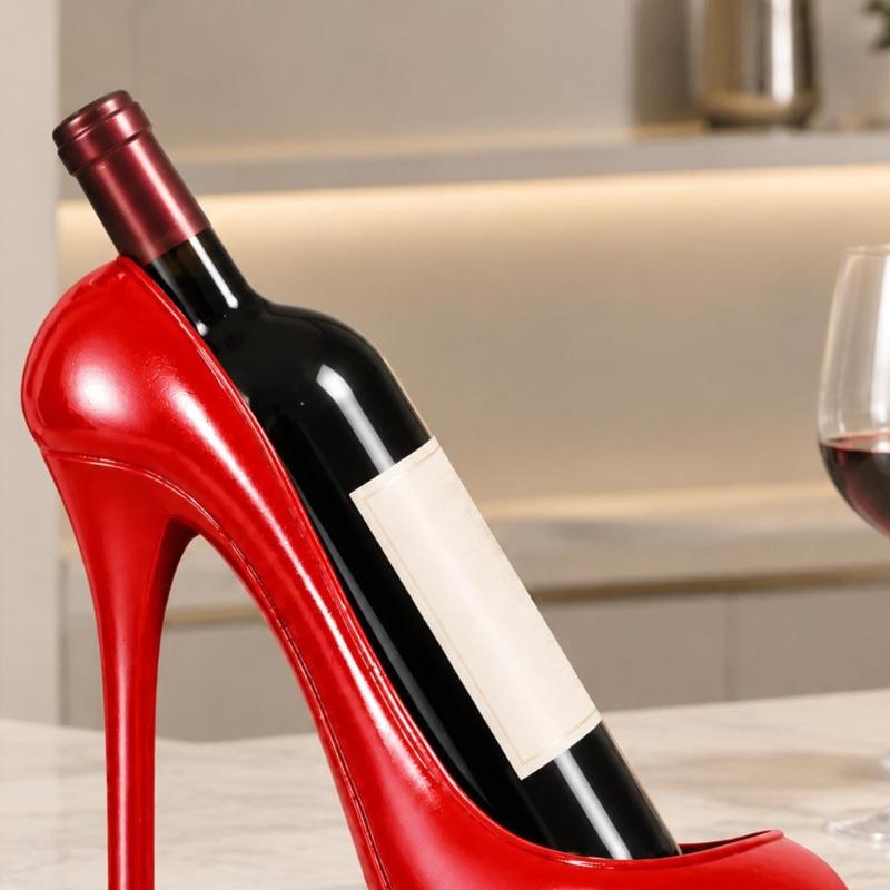 High Heel Wine Bottle Stand, Decorative Open-Front Display Accent for a Dining Table, Sideboard, or Wine Cabinet