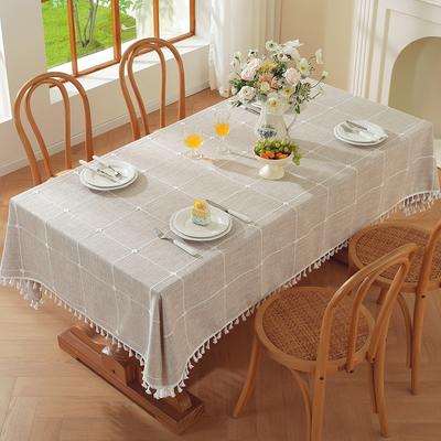 Ins Cotton And Linen Solid Color Checkered Dustproof Tablecloth Rectangular Fringed Coffee Table Dining Table Hotel Tablecloth Table Mat Ins Wind