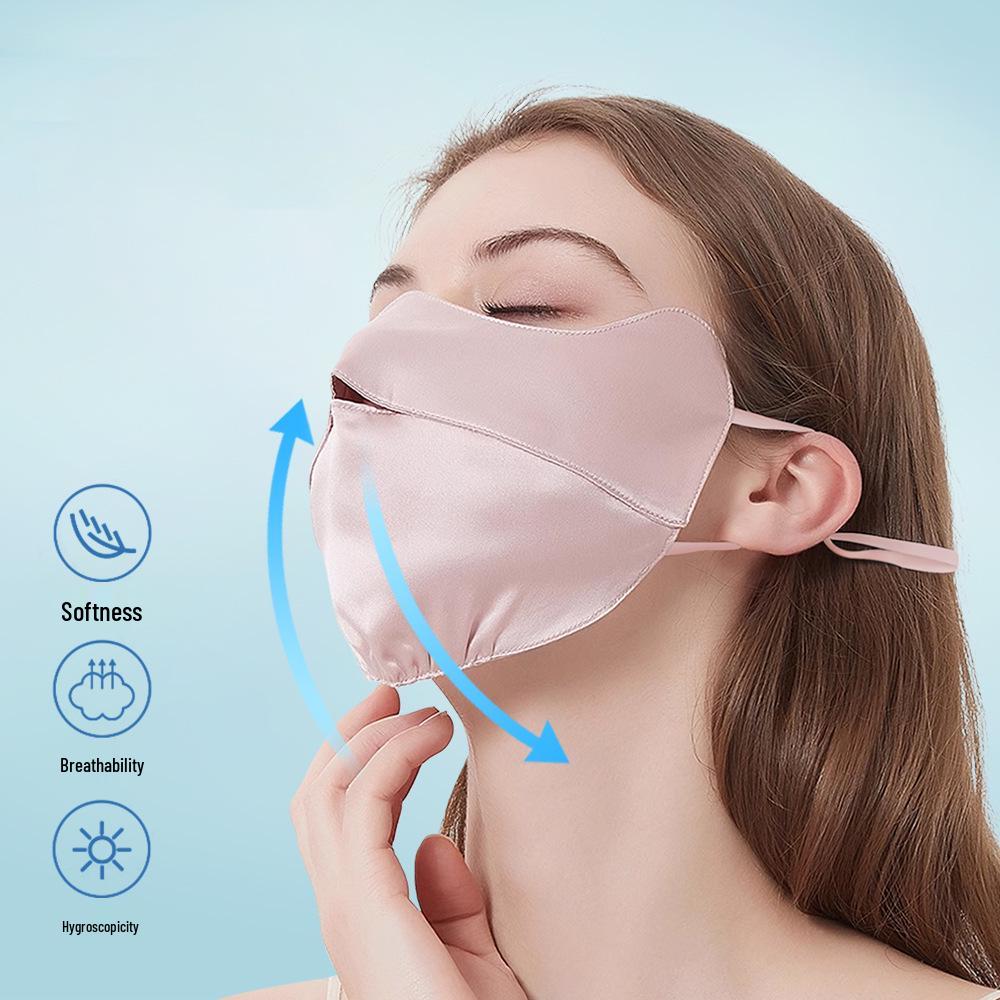 Women's Mulberry Silk UV Protection Face Mask - Breathable, Dustproof, Cycling-Friendly with Sunshade Eye Corner Protection