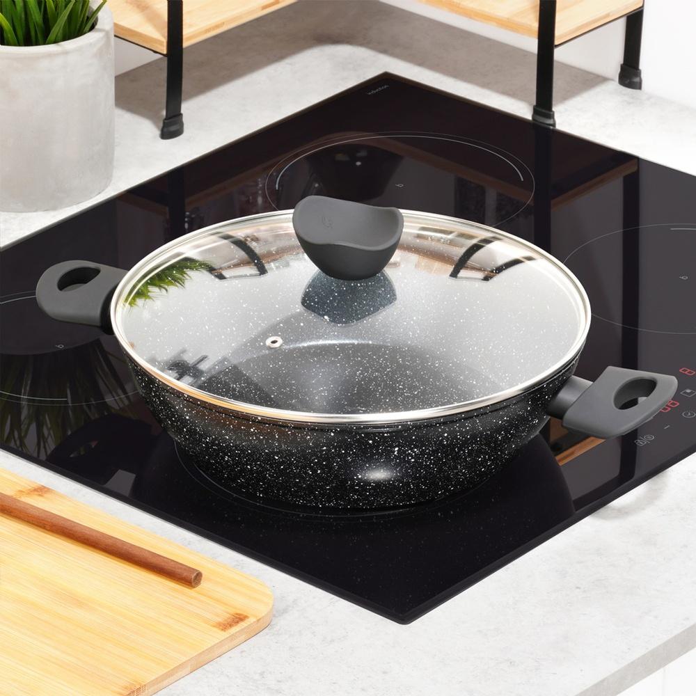 Granite Frying Pan Deep with Lid Large 28 Cm