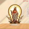 Scultura Acrilica Sacro Cuore di Gesù con Base Opera d'Arte Religiosa Tradizionale Aureola Dorata e Angelo Decorazione da Scrivania