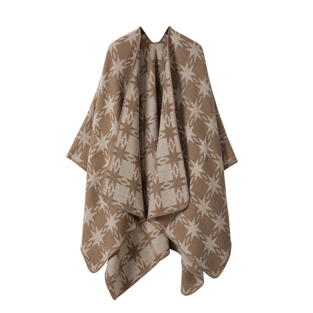 Solid Color Striped Shawl Cardigan: Warm, Versatile Imitation Cashmere Scarf for Autumn and Winter