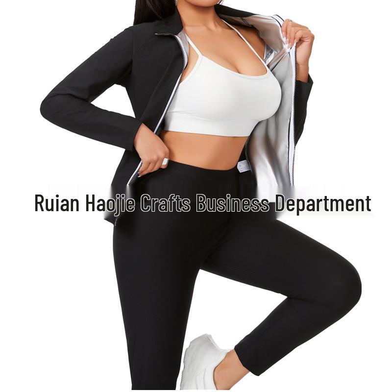 European-American Sauna Suit: Abdominal Control Yoga Sweat Set, Plus Size Waist Sculpting, Stand Collar Body Shaping Outfit