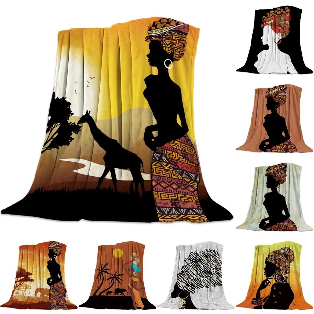 African Woman Giraffe Silhouette Warm Throw Blanket Office Rest Sofa Couch Bedding Cover Bed Sheet Student Home Bedspread Queen