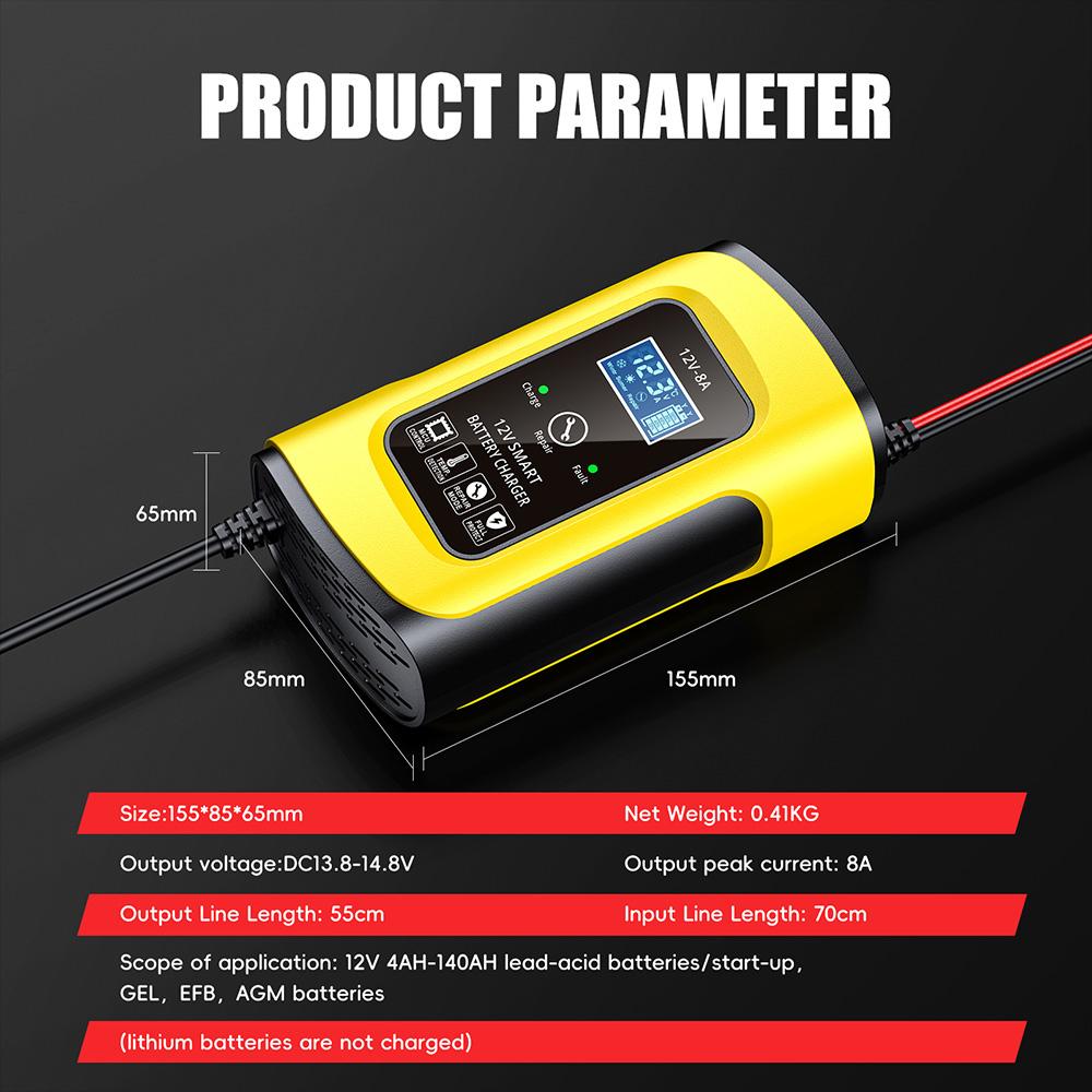 Car Battrey Chargers 12V8A Intelligent Pulse Repairing Charge Device Automotive Battery Trickle