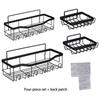 4Pcs/Set 6-Hook Style Punch-Free Carbon Steel Storage Basket Bathroom Draining Organization Rack