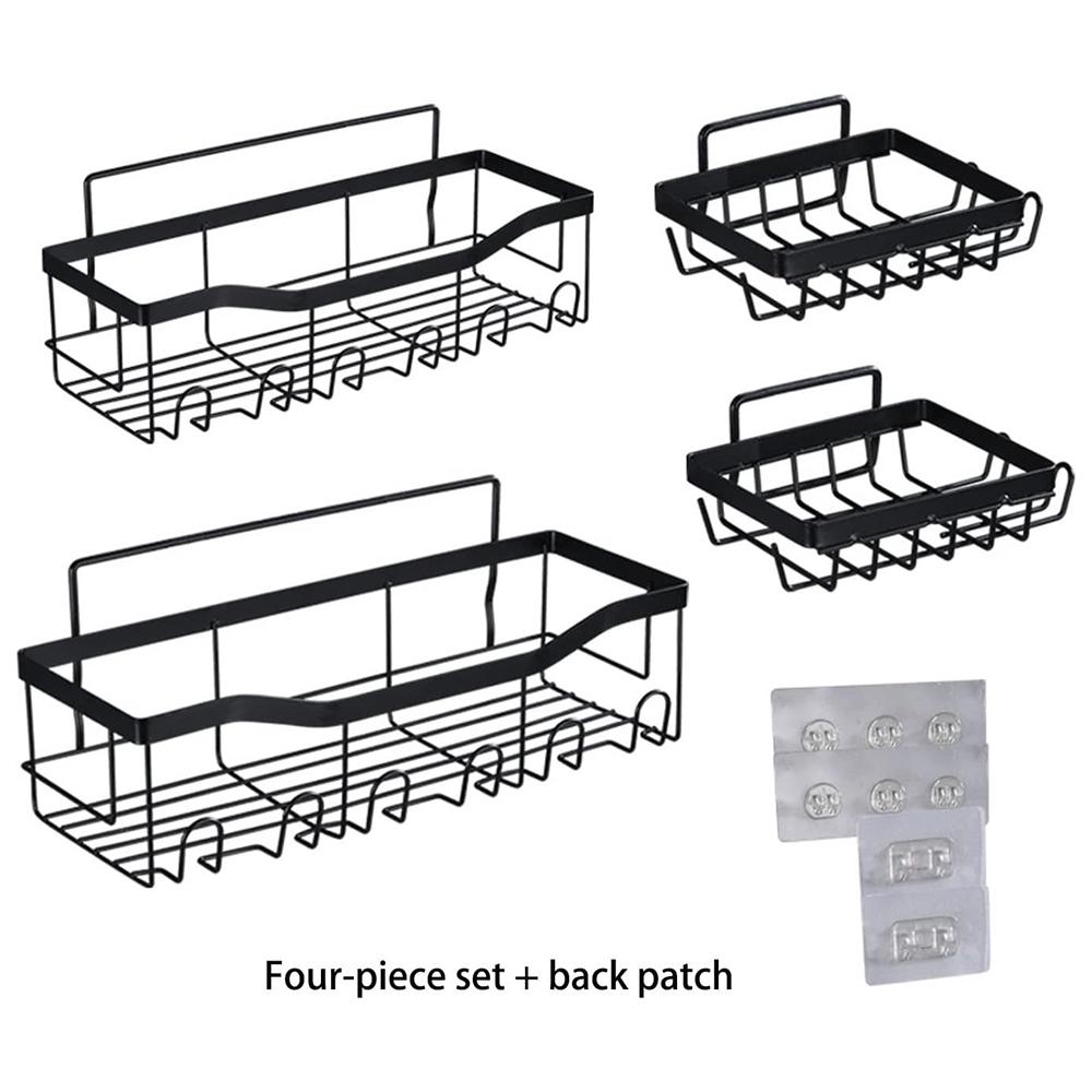 4Pcs/Set 6-Hook Style Punch-Free Carbon Steel Storage Basket Bathroom Draining Organization Rack