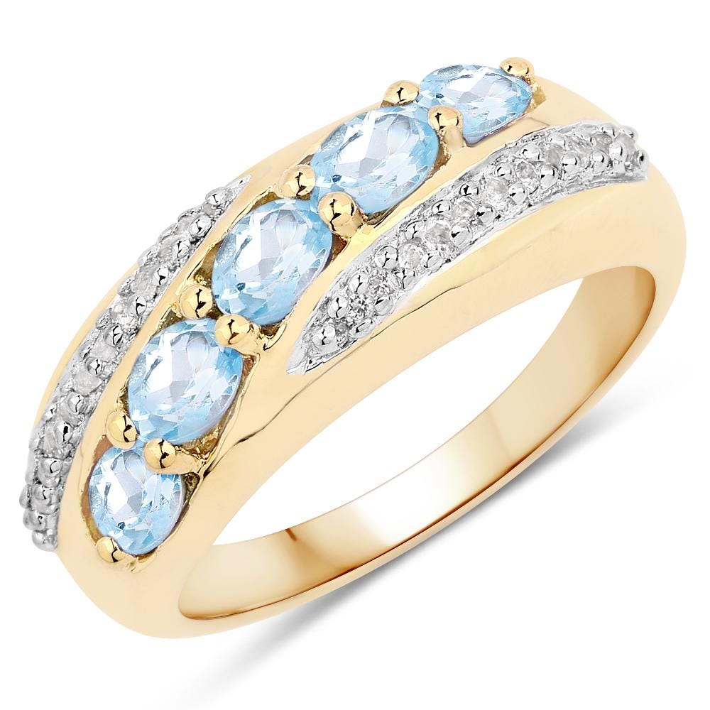 Sky Blue Topaz Ring Gold Plated 925 Sterling Silver with White Topaz