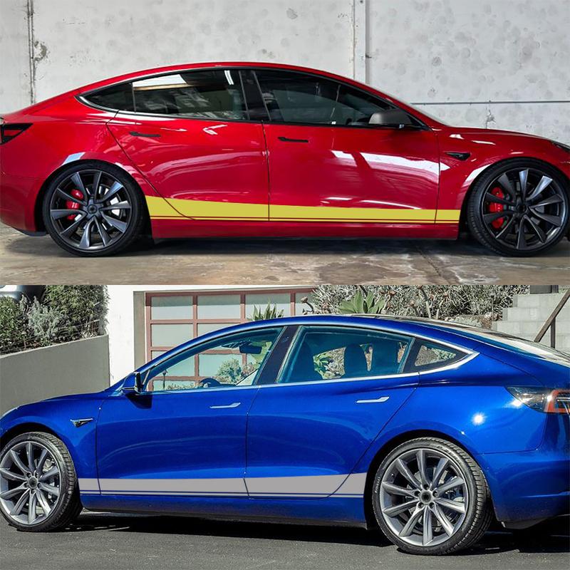 Car Door Side Sticker Compatible with Tesla Model 3, Racing Style Decor Decals Car Tuning Decals(1Pair)