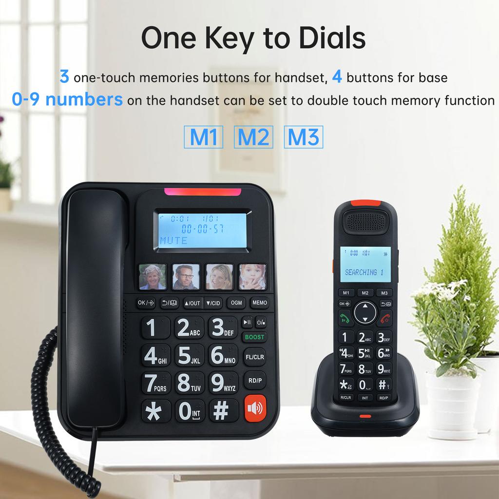 D2015 TAM Sistem telefonic extensibil Sistem telefonic fără fir cu fir cu telefon care răspunde la butoane mari