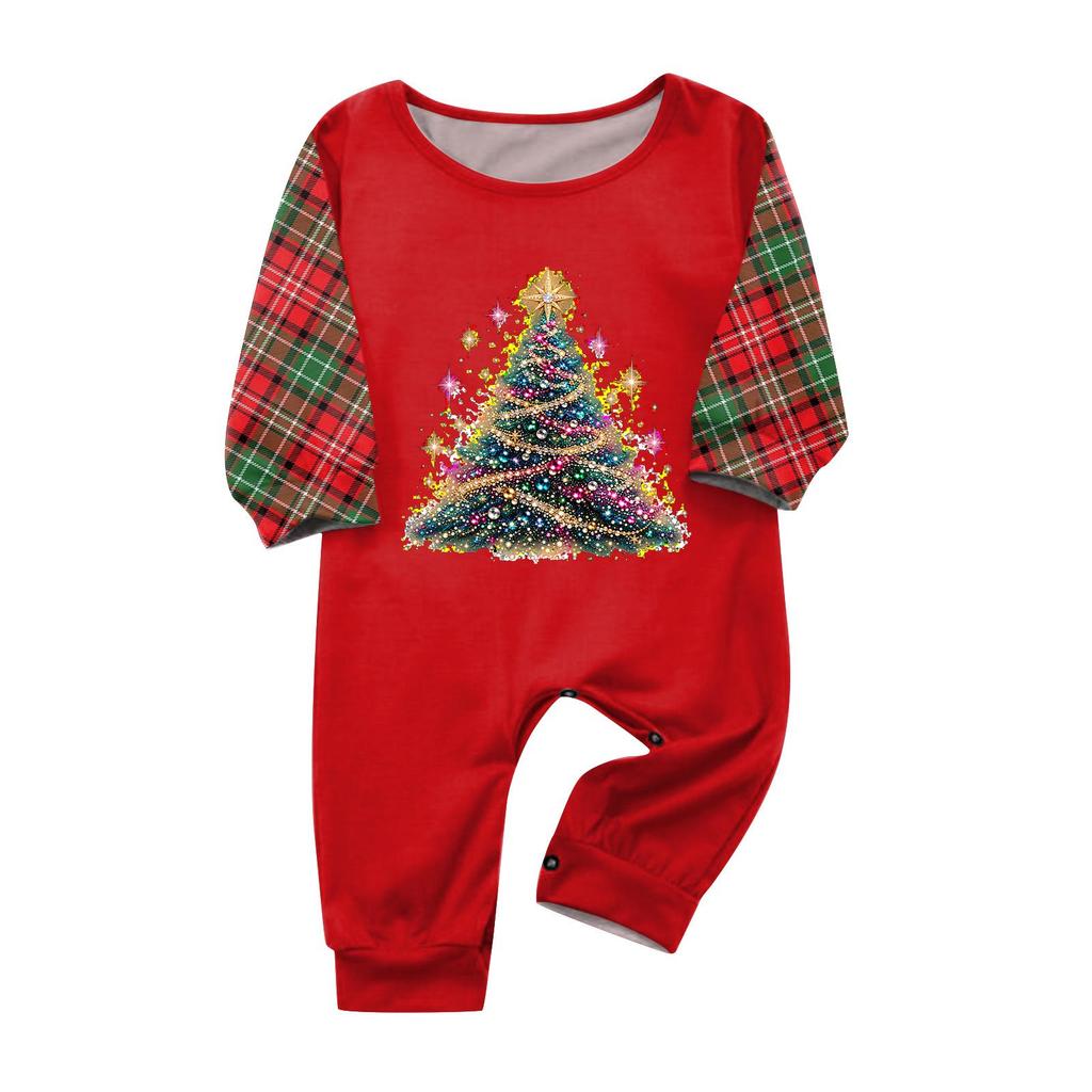 Christmas-print long-sleeve and long-pant matching family loungewear set