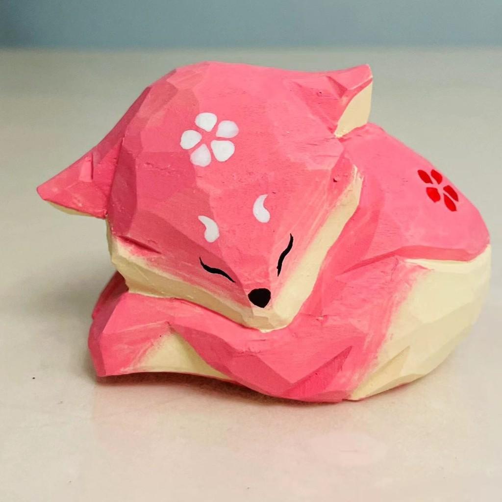 

Wooden Craft Woodcarving Decor With Fox Figurine Gift For Home And Office Decor рожевий