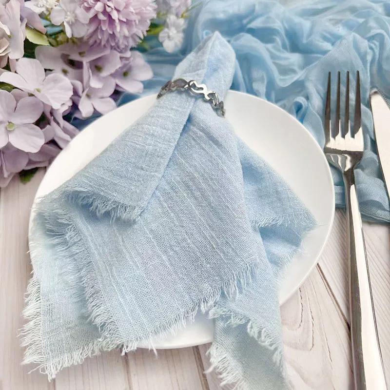50PCS Wholesale Gauze Cotton Napkin 32x32cm Baby Blue Tea Towel Reusable Wedding Party Christmas Table Decor Burrs Napkins