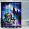 Warner 1pc Cute Printed Bathroom Shower Curtain with Owl and Castle Pattern, Creative, Suitable for Home Bathroom/Home Decor,