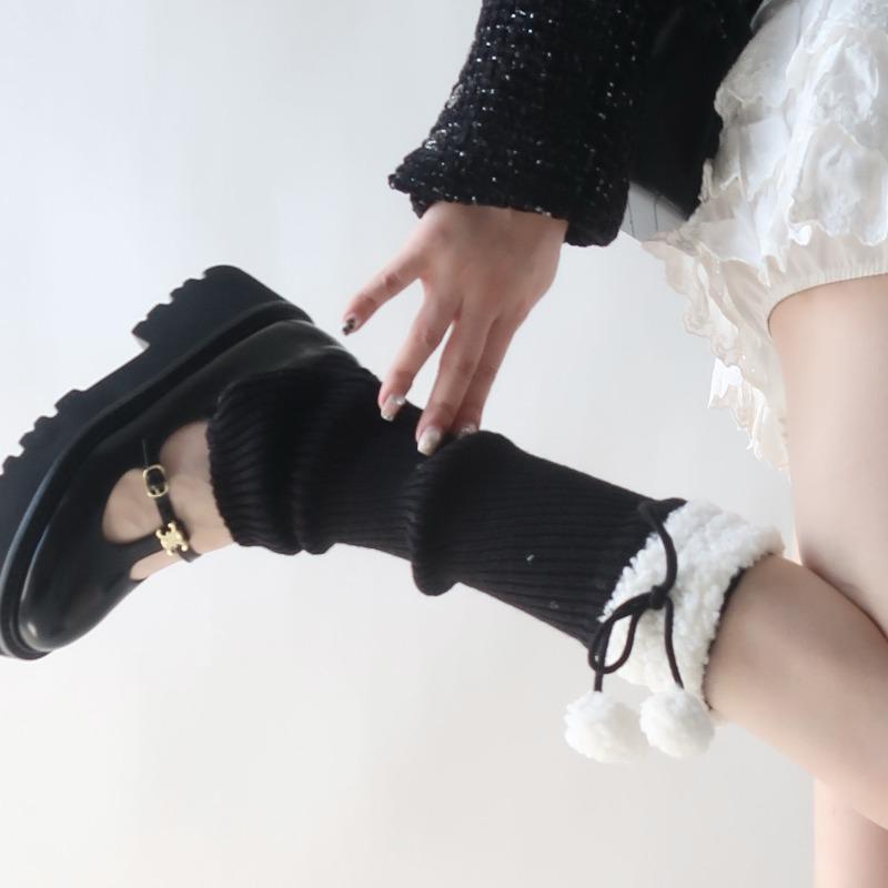 Cute Leg Cover Autumn and Winter Lamb Wool Pom-pom Warm Hairball Socks Cover J Retro Stacking Socks Children