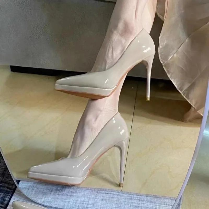 Fashion 2025 New Style Black Waterproof High Heels Women's Shoes Sexy Pointed Toe Flats Rubber Upper Summer Season