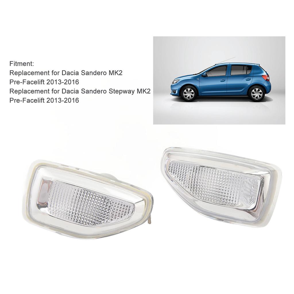 2Pcs Side Marker Lights Turn Signal Lamp Warning Lights 261651140R Without Bulb for Dacia Sandero Stepway MK2 Pre-Facelift